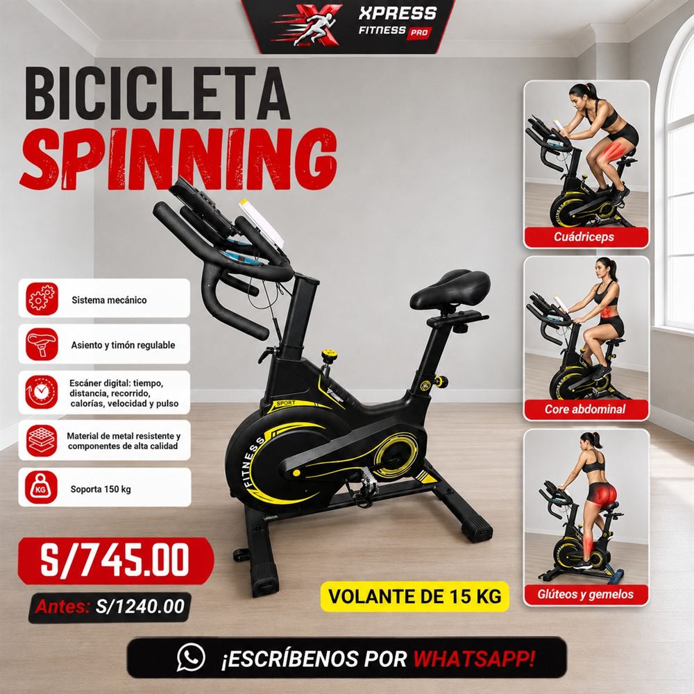 Bicicleta de spinning con volante de 15 kg