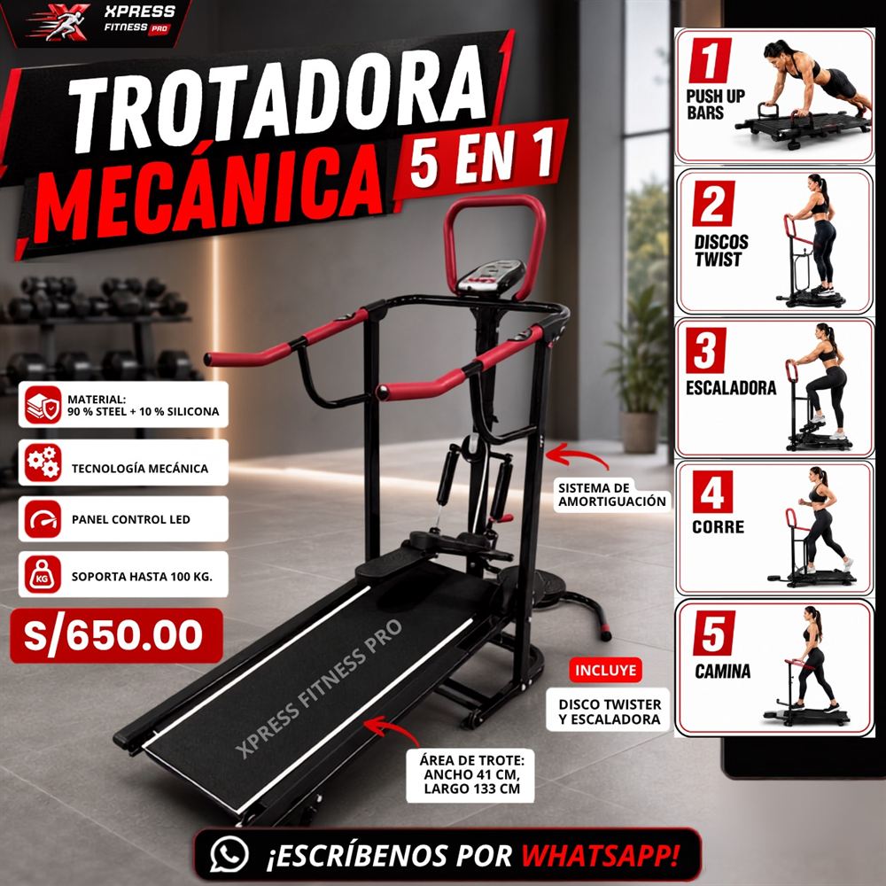 Trotadora mecánica 5 en 1 con escaladora y disco twist